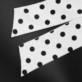 Women French Elegant Polka Dot High Neck Tie-Waist Long Sleeve Dress