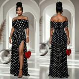 Women Polka Dot Slit Pleated Holidays Bodycon Dress