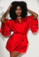 Women Sequin Patchwork Lace-Up Casual Home Robe