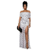 Women Polka Dot Slit Pleated Holidays Bodycon Dress