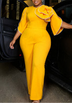 Plus Size Women Irregular Sleeve Round Neck Floral Elegant Wide-Leg Jumpsuit Plus Size Women Irregular Sleeve Round Neck Floral Elegant Wide-Leg Jumpsuit