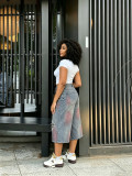 Women Ripped Wide-Leg 7/8 Denim Pants