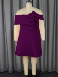 Plus Size Women Purple Off-Shoulder Bow-Tie Off-Shoulder Bodycon Dress