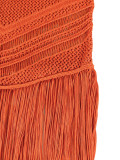 Women's Beach Party Strapless Knitted Fringe See-Through Sleeveless Bodycon Cover-Up Dress