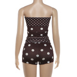 Summer Women's Chic Polka Dot Print Strapless Tank Top & Slim Fit Shorts Set