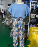 Summer Women's Fashion Printed Round Neck Patchwork Jumpsuit