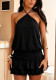 Summer Women's Holiday Solid Halter Neck Tie-Up Low Back Layered Ruffle Mini Dress