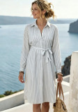 Women's Chic Striped Long Sleeves Slim Waist Shirt Dress