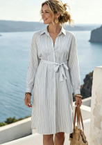 Women's Chic Striped Long Sleeves Slim Waist Shirt Dress Women's Chic Striped Long Sleeves Slim Waist Shirt Dress
