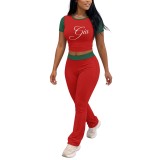 Women's Casual Sports Letter Print Stretch Short Sleeve Two-Piece Pants Set