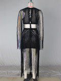 Women's Beach Party Fringe Cutout Waist Lace-Up Bodycon Mini Dress