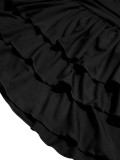 Summer Women's Holiday Solid Halter Neck Tie-Up Low Back Layered Ruffle Mini Dress