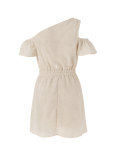 Summer Women's Casual Slash Shoulder Drawstring Slim Waist Short Sleeve Mini Dress