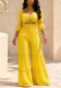 Women's Casual Holiday Smocked Slim Waist Puff Sleeve Crop Top & Ruffle Pants Set