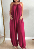 Summer Women's Casual Solid Halter Neck Sleeveless Loose Jumpsuit