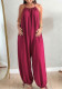 Summer Women's Casual Solid Halter Neck Sleeveless Loose Jumpsuit