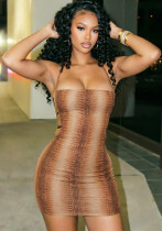 Autumn Women's Sexy Animal Print Sleeveless Halter Neck Lace-Up Low Back Mini Dress Autumn Women's Sexy Animal Print Sleeveless Halter Neck Lace-Up Low Back Mini Dress