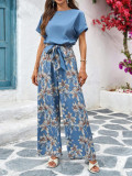 Summer Women's Fashion Printed Round Neck Patchwork Jumpsuit