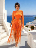 Women's Beach Party Fringe Cutout Waist Lace-Up Bodycon Mini Dress