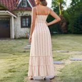 Sexy Printed Ruffle Trim Slim Waist Strap Dress