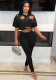 Women's Sexy Fashion Round Neck Ripped Studded Two-Piece Pants Set