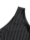 Summer Women's Holiday One-Shoulder Striped Crop Top & Bodycon Skirt Two-Piece Set