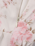 Lace Patchwork Sexy V-Neck Printed Slim Waist Strap Dress