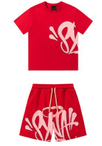 Unisex American Street Hip-Hop Print Casual Sports T-shirt & Drawstring Shorts Set