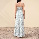 Sexy Printed Ruffle Trim Slim Waist Strap Dress