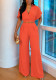 Summer Women's Casual Solid Turndown Collar V-Neck Crop Short Sleeve Top & High Waist Wide Leg Pants Set