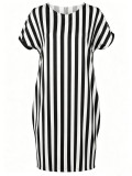 Summer Women's Casual Career Vertical Stripe Round Neck Short Sleeve Straight Dress