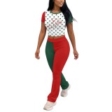 Women's Casual Sports Letter Print Stretch Short Sleeve Two-Piece Pants Set