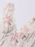 Lace Patchwork Sexy V-Neck Printed Slim Waist Strap Dress