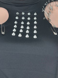 Women's Sexy Fashion Round Neck Ripped Studded Two-Piece Pants Set