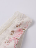 Lace Patchwork Sexy V-Neck Printed Slim Waist Strap Dress