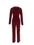 Women's Casual Color Block Turndown Collar Long Sleeve Striped Two-Piece Pants Set