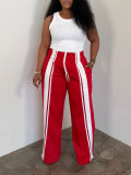 Women's Casual Sports Color Block Stripe Drawstring High Waist Wide Leg Pants