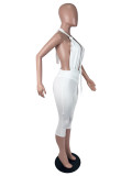Women's Sexy Fashion Solid Halter Neck Tie Knot Low Back Jumpsuit