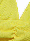 Summer Women's Sexy Party Solid V Halter Neck Pleated Slim Waist Ruffle Tiered Mini Dress