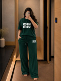 Summer Women's Casual Chic Printed Short Sleeve T-shirt Pants Two-Piece Set