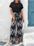Summer Women's Fashion Printed Round Neck Patchwork Jumpsuit