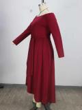 Plus Size Off Shoulder Long Sleeve Ruched High Waist Split Asymmetrical Dress