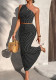 Summer Women's Holiday One-Shoulder Striped Crop Top & Bodycon Skirt Two-Piece Set