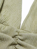 Summer Women's Sexy Party Solid V Halter Neck Pleated Slim Waist Ruffle Tiered Mini Dress