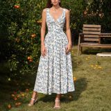 Sexy Fashion Deep V-Neck Slim Waist A-line Ruched Strap Dress