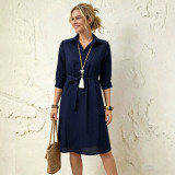 Women's Chic Striped Long Sleeves Slim Waist Shirt Dress