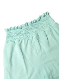 Women's Casual Holiday Smocked Slim Waist Puff Sleeve Crop Top & Ruffle Pants Set