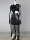 Women's Beach Party Fringe Cutout Waist Lace-Up Bodycon Mini Dress