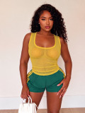 Summer Women's Casual Sports U-Neck Slim Fit Tank Top & Side Stripe Shorts Set