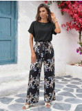 Summer Women's Fashion Printed Round Neck Patchwork Jumpsuit